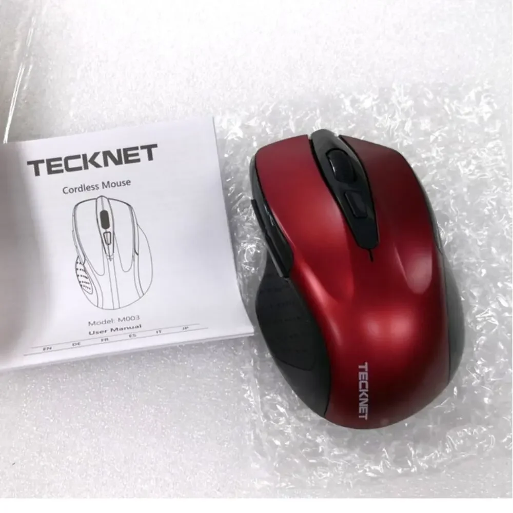 Tecknet M003 Wireless Mouse. Ergonomic. Red. Adjustable DPI. USB Dongle